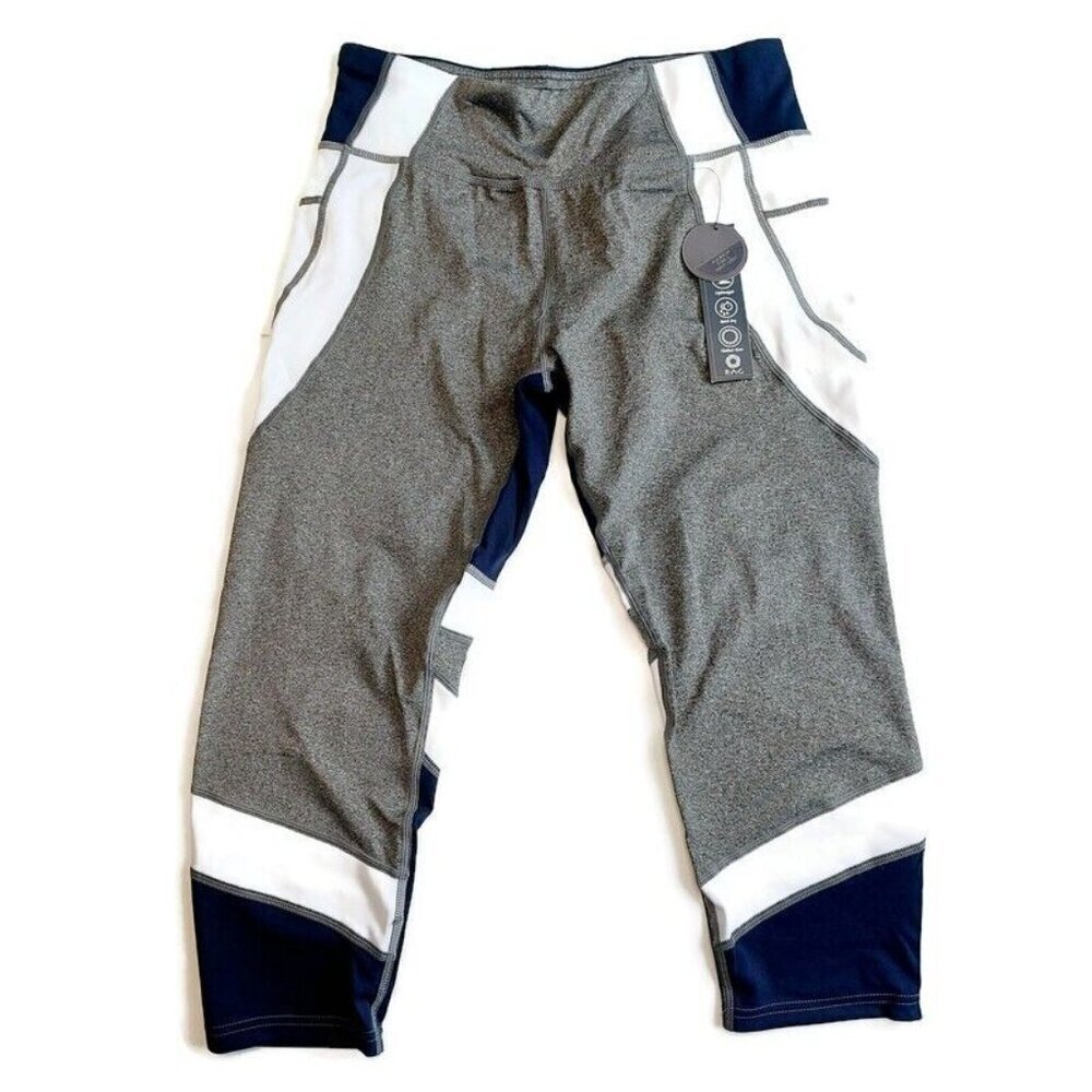 RAG Capri Activewear Leggings Sweat Wicking Womens L Yoga Gym Navy Blue Gray